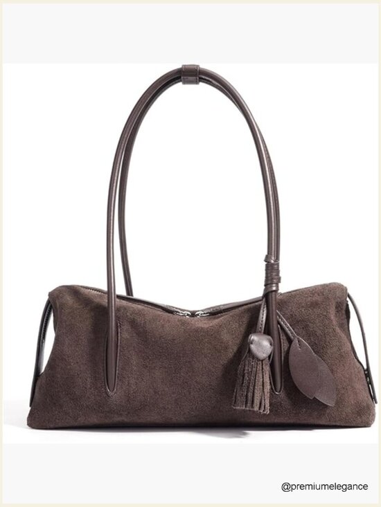 Handbags - Genuine Suede Leather Hobo Bag, Lightweight Tote Handbag, Soft Shoulder Bag